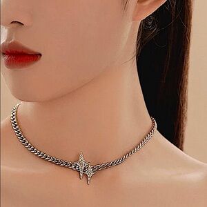 North Star Sterling Silver Choker Charm Pendant Necklace